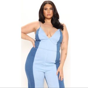 🔵 Fashion Nova PLUS 3X Two-tone Denim Jumpsuit